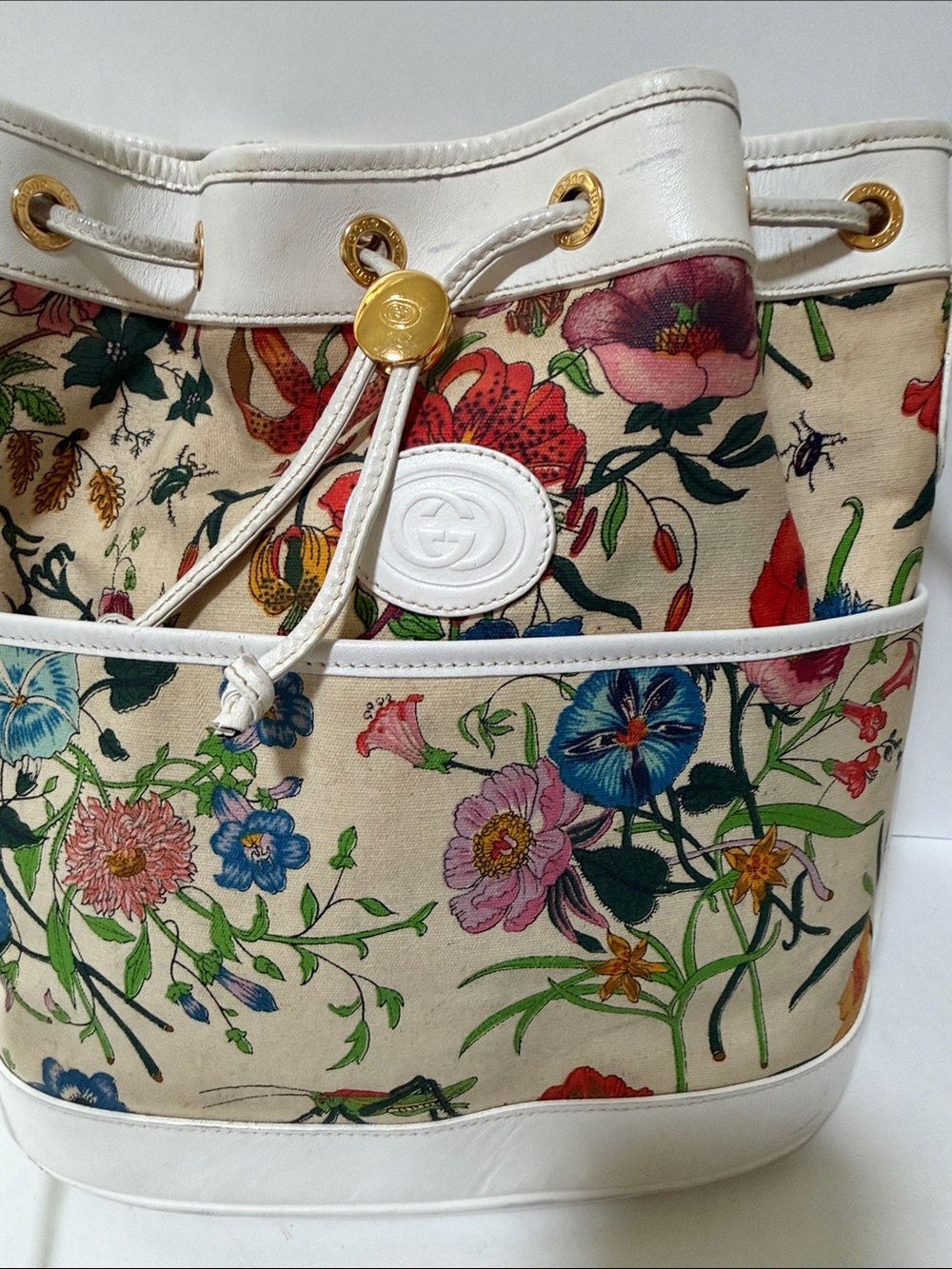 Vintage Gucci white/ Cream Flora bucket